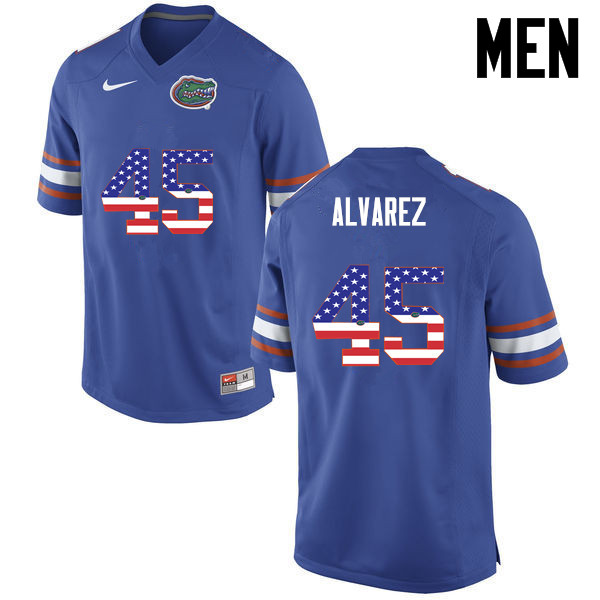 Men Florida Gators #45 Carlos Alvarez College Football USA Flag Fashion Jerseys-Blue - Click Image to Close